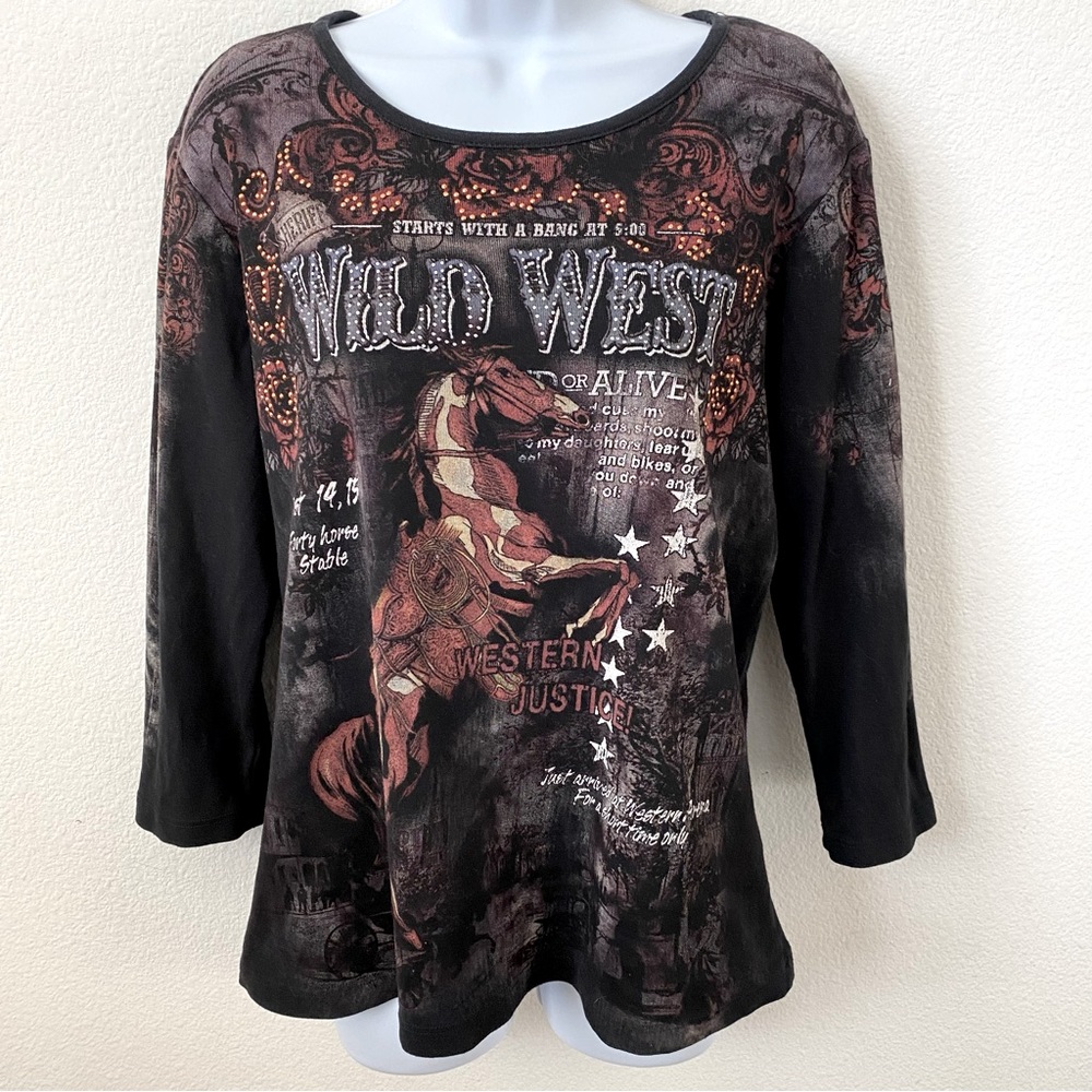 Cactus, Western Top, Dancing Cowgirl Design, Rhinestones